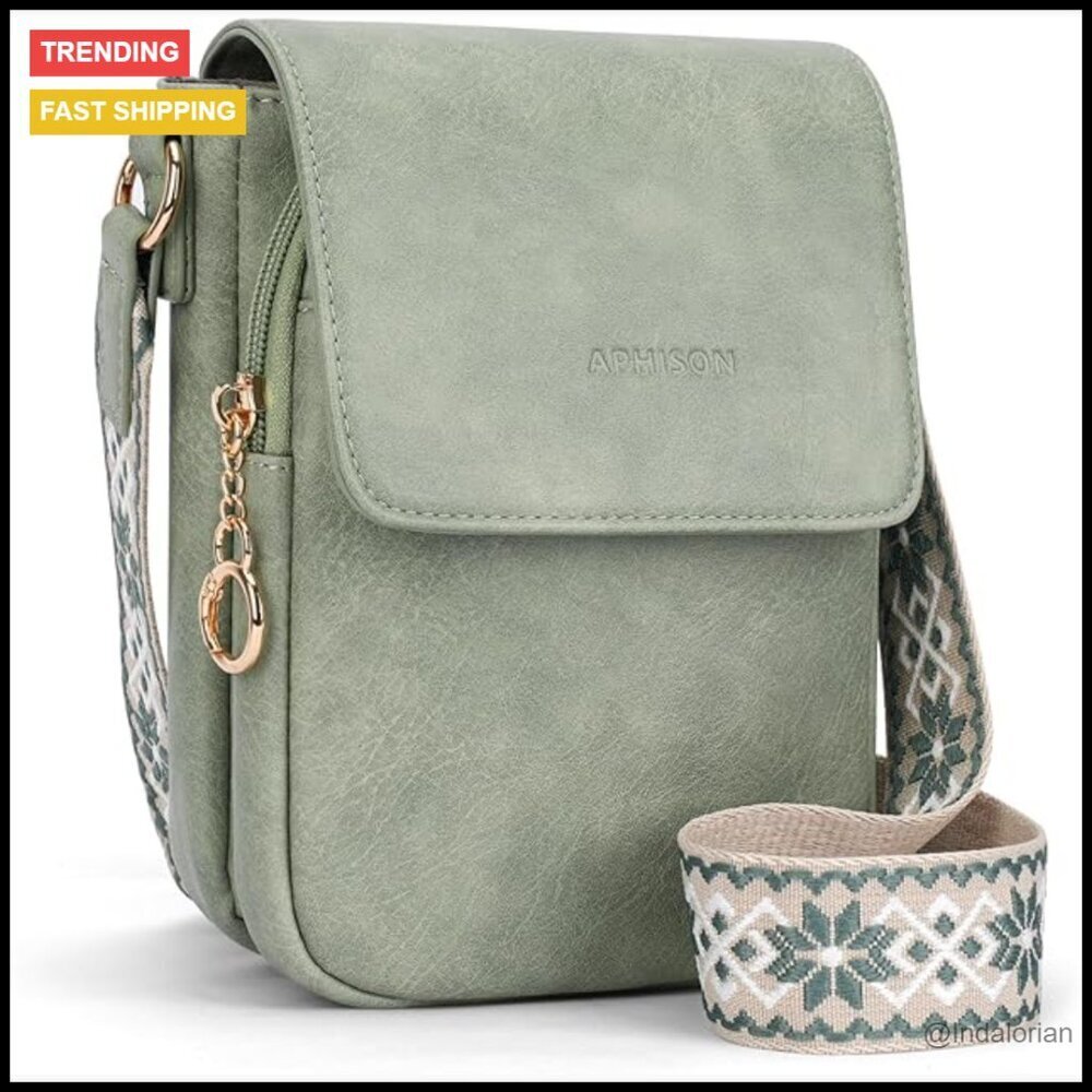 Small Vegan Leather Crossbody Bag Minimalist Phone Wallet Adjustable Strap
